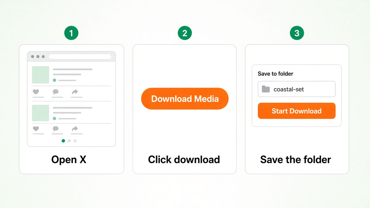 Open X, click Download Media, then start a folder download